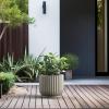 imageKante Round Fulted Planter 11 Inch Dia Large Concrete Plant Pots with Drainage Hole and Rubber Plug Modern Decor for Indoor Outdoor Plants Flower BlackWeathered Concrete