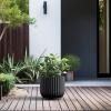 imageKante Round Fulted Planter 11 Inch Dia Large Concrete Plant Pots with Drainage Hole and Rubber Plug Modern Decor for Indoor Outdoor Plants Flower BlackBlack