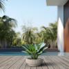 imageKante Round Fulted Planter 11 Inch Dia Large Concrete Plant Pots with Drainage Hole and Rubber Plug Modern Decor for Indoor Outdoor Plants Flower BlackWeathered Concrete