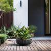 imageKante Round Fulted Planter 11 Inch Dia Large Concrete Plant Pots with Drainage Hole and Rubber Plug Modern Decor for Indoor Outdoor Plants Flower BlackBlack