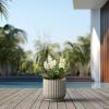 imageKante Round Fulted Planter 11 Inch Dia Large Concrete Plant Pots with Drainage Hole and Rubber Plug Modern Decor for Indoor Outdoor Plants Flower BlackWeathered Concrete
