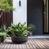 imageKante Round Fulted Planter 11 Inch Dia Large Concrete Plant Pots with Drainage Hole and Rubber Plug Modern Decor for Indoor Outdoor Plants Flower BlackBlack