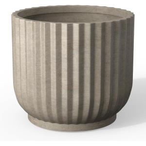 imageKante Round Fulted Planter 11 Inch Dia Large Concrete Plant Pots with Drainage Hole and Rubber Plug Modern Decor for Indoor Outdoor Plants Flower BlackWeathered Concrete