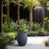 imageKante Round Fluted Concrete Planter 169Inch Dia BarrelStyle Pot with Drainage Hole Weathered Finish with Warm Brown Interior 137quot Opening for Indoor and Outdoor UseCharcoal