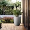 imageKante 217quot H Buff Concrete Tall Planter Large Outdoor Indoor Decorative Pot with Drainage Hole and Rubber Plug Modern Round Style for Home and GardenNatural Concrete