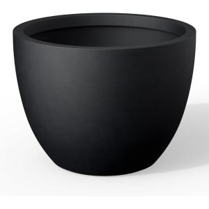 imageKante 142 Inch Round Concrete Planter  Classic Large IndoorOutdoor Plant Pot with Drainage Hole and Rubber Plug Suitable for Gardens and Patios Weathered ConcreteBlack