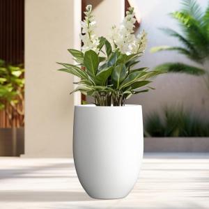 imageKante 217quot H Buff Concrete Tall Planter Large Outdoor Indoor Decorative Pot with Drainage Hole and Rubber Plug Modern Round Style for Home and GardenPure White