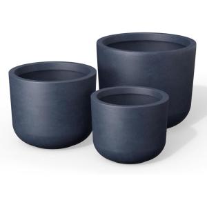 imageKante Round Concrete Planter 11 Inch Dia Classic Style Large Plant Pot with Drainage Hole for Indoor ampamp Outdoor Plants Ideal for Home Patio Garden BlackCharcoal