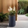 imageKante 201 Inch Tall Concrete Planter Round Pedestal Design Garden Pot for Indoor Outdoor Plants Modern Garden Pot with Drainage Hole Charcoal Finish with Warm Brown InteriorCharcoal