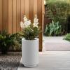 imageKante 201 Inch Tall Concrete Planter Round Pedestal Design Garden Pot for Indoor Outdoor Plants Modern Garden Pot with Drainage Hole Charcoal Finish with Warm Brown InteriorWhite