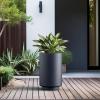 imageKante 201 Inch Tall Concrete Planter Round Pedestal Design Garden Pot for Indoor Outdoor Plants Modern Garden Pot with Drainage Hole Charcoal Finish with Warm Brown InteriorCharcoal