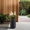 imageKante 201 Inch Tall Concrete Planter Round Pedestal Design Garden Pot for Indoor Outdoor Plants Modern Garden Pot with Drainage Hole Charcoal Finish with Warm Brown InteriorBlack