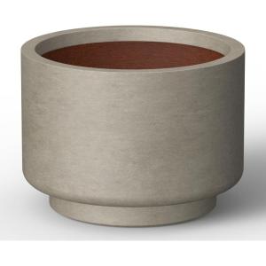 imageKante 201 Inch Tall Concrete Planter Round Pedestal Design Garden Pot for Indoor Outdoor Plants Modern Garden Pot with Drainage Hole Charcoal Finish with Warm Brown InteriorWeathered Concrete