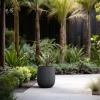 imageKante 126quot Dia x 146quot H Round Concrete Planter Streamlined Fluted Large Plant Pot with Drainage Hole and Rubber Plug for Home Patio Garden Black Finish with Warm Brown InteriorBlack