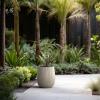 imageKante 126quot Dia x 146quot H Round Concrete Planter Streamlined Fluted Large Plant Pot with Drainage Hole and Rubber Plug for Home Patio Garden Black Finish with Warm Brown InteriorWeathered Concrete