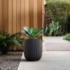 imageKante 126quot Dia x 146quot H Round Concrete Planter Streamlined Fluted Large Plant Pot with Drainage Hole and Rubber Plug for Home Patio Garden Black Finish with Warm Brown InteriorBlack
