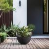 imageKante 173 Inch Dia Cylindrical Planter with Organic Texture Large Round Plant Pot with Drainage Hole Onyx Black Finish with Warm Brown Interior Ideal for Succulent Flowers Trees ShrubsStone Gray