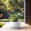 imageKante 177 Inch Dia Concrete Bowl Planter Large Tapered Bottom Plant Pot with Drainage Smooth Weathered Concrete Finish with Warm Brown Interior Ideal for Porch Home Garden PatioWhite