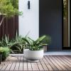 imageKante 177 Inch Dia Concrete Bowl Planter Large Tapered Bottom Plant Pot with Drainage Smooth Weathered Concrete Finish with Warm Brown Interior Ideal for Porch Home Garden PatioWhite