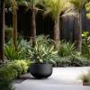 imageKante 177 Inch Dia Concrete Bowl Planter Large Tapered Bottom Plant Pot with Drainage Smooth Weathered Concrete Finish with Warm Brown Interior Ideal for Porch Home Garden PatioBlack