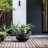 imageKante 177 Inch Dia Concrete Bowl Planter Large Tapered Bottom Plant Pot with Drainage Smooth Weathered Concrete Finish with Warm Brown Interior Ideal for Porch Home Garden PatioBlack