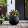 imageKante Round Concrete Flower Pot 193 Inch Dia 14quot Opening Sphere Shape Design Planter with Drainage Hole and Rubber Plug for Outdoor Plants Weathered Concrete Finish with Warm Brown InteriorBlack