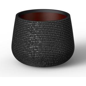 imageKante 125quot Dia Round Fluted Planter with Surface Indentations Large Flower Pot with Drainage Hole for Indoor ampamp Outdoor Plants Black Finish with Warm Brown InteriorBlack