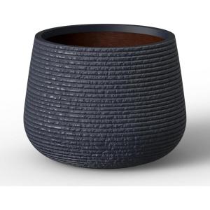 imageKante 125quot Dia Round Fluted Planter with Surface Indentations Large Flower Pot with Drainage Hole for Indoor ampamp Outdoor Plants Black Finish with Warm Brown InteriorCharcoal