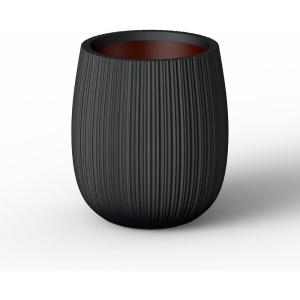 imageKante 126quot Dia x 146quot H Round Concrete Planter Streamlined Fluted Large Plant Pot with Drainage Hole and Rubber Plug for Home Patio Garden Black Finish with Warm Brown InteriorBlack