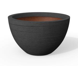 imageKante 173 Inch Dia Cylindrical Planter with Organic Texture Large Round Plant Pot with Drainage Hole Onyx Black Finish with Warm Brown Interior Ideal for Succulent Flowers Trees ShrubsStone Gray