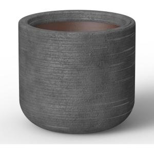 imageKante 173 Inch Dia Cylindrical Planter with Organic Texture Large Round Plant Pot with Drainage Hole Onyx Black Finish with Warm Brown Interior Ideal for Succulent Flowers Trees ShrubsOnyx Black