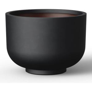 imageKante 177 Inch Dia Concrete Bowl Planter Large Tapered Bottom Plant Pot with Drainage Smooth Weathered Concrete Finish with Warm Brown Interior Ideal for Porch Home Garden PatioBlack