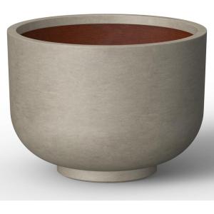 imageKante 177 Inch Dia Concrete Bowl Planter Large Tapered Bottom Plant Pot with Drainage Smooth Weathered Concrete Finish with Warm Brown Interior Ideal for Porch Home Garden PatioWeathered Concrete