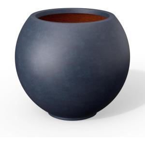 imageKante Round Concrete Flower Pot 193 Inch Dia 14quot Opening Sphere Shape Design Planter with Drainage Hole and Rubber Plug for Outdoor Plants Weathered Concrete Finish with Warm Brown InteriorCharcoal