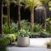 imageKante 125quot Dia Round Concrete Planter Curva Style Garden Pot with Drainage Hole for Indoor ampamp Outdoor Plants Ideal for Tree Flowers Shrubs White Finish with Aqua Blue InteriorWeathered Concrete