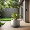 imageKante 125quot Dia Round Concrete Planter Curva Style Garden Pot with Drainage Hole for Indoor ampamp Outdoor Plants Ideal for Tree Flowers Shrubs White Finish with Aqua Blue InteriorWeathered Concrete