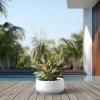 imageKante 142quot Dia Round Curvy Concrete Planter Large Plant Pots with Drainage Hole for Indoor Outdoor Plants Flower Pot for Home Garden Patio Porch White Finish with Aqua Blue InteriorWhite