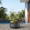 imageKante 142quot Dia Round Curvy Concrete Planter Large Plant Pots with Drainage Hole for Indoor Outdoor Plants Flower Pot for Home Garden Patio Porch White Finish with Aqua Blue InteriorBlack
