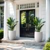 imageKante 165 Inch Tall Concrete Planter Large Indoor Outdoor Plant Pot with Drainage Smooth White Finish with Aqua Blue Interior Ideal for Porch Home Garden PatioWhite