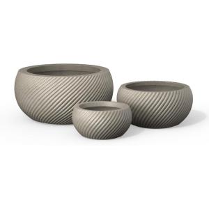 imageKante 115quot 159quot and 208quot Dia Round Concrete Planter Set of 3 Outdoor Indoor Garden Pots for Plants with Draiange Hole Ideal for Patio Garden Porch WhiteWeathered Concrete