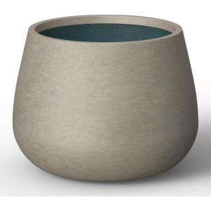 imageKante 125quot Dia Round Concrete Planter Curva Style Garden Pot with Drainage Hole for Indoor ampamp Outdoor Plants Ideal for Tree Flowers Shrubs White Finish with Aqua Blue InteriorWeathered Concrete
