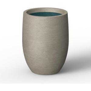 imageKante 165 Inch Tall Concrete Planter Large Indoor Outdoor Plant Pot with Drainage Smooth White Finish with Aqua Blue Interior Ideal for Porch Home Garden PatioWeathered Concrete