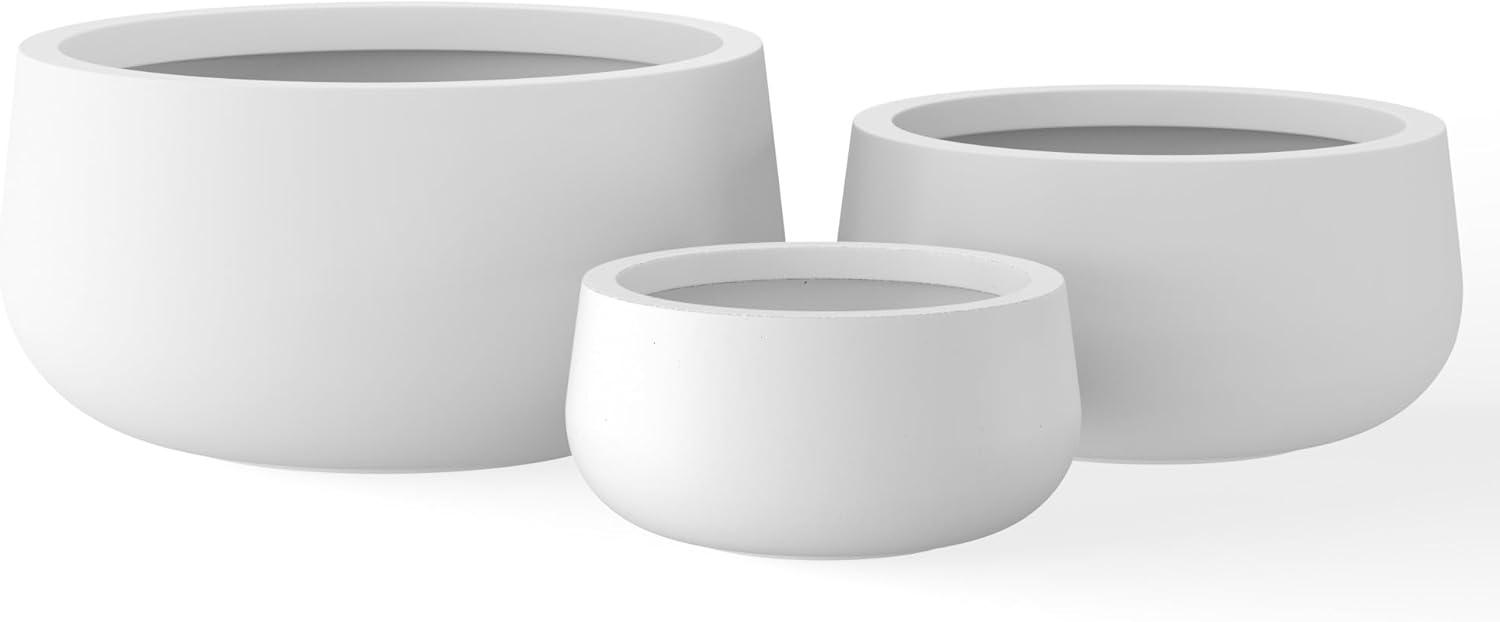 imageKante 196quot157quot118quot Dia Round Concrete Planters Set of 3 Outdoor Indoor Large Plant Pots with Drainage Hole Modern Curvaceous Design Weathered ConcretePure White