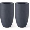 imageKante 24 Inch Tall Round Concrete Planter 2 Pack Large Indoor Outdoor Plant Pots with Drainage Hole and Rubber Plug Modern Decorative Garden Pots for Home Patio Porch Weathered ConcreteCharcoal