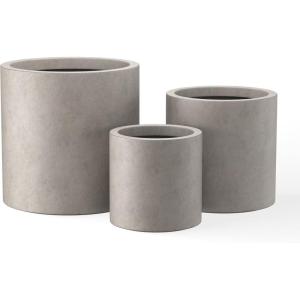 imageKante 98quot126quot157quot Dia Round Concrete Planter Set of 3 Modern Design Large Cylindrical Plant Pot with Drainage Hole for Indoor Outdoor Plants Patio Garden and Home Weathered Concrete