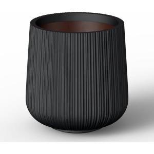imageKante 130quot Dia Round Fluted Concrete Planter Large Plant Pot with Drainage Smooth Black Finish with Warm Brown Interior for Indoor and Outdoor UseBlack