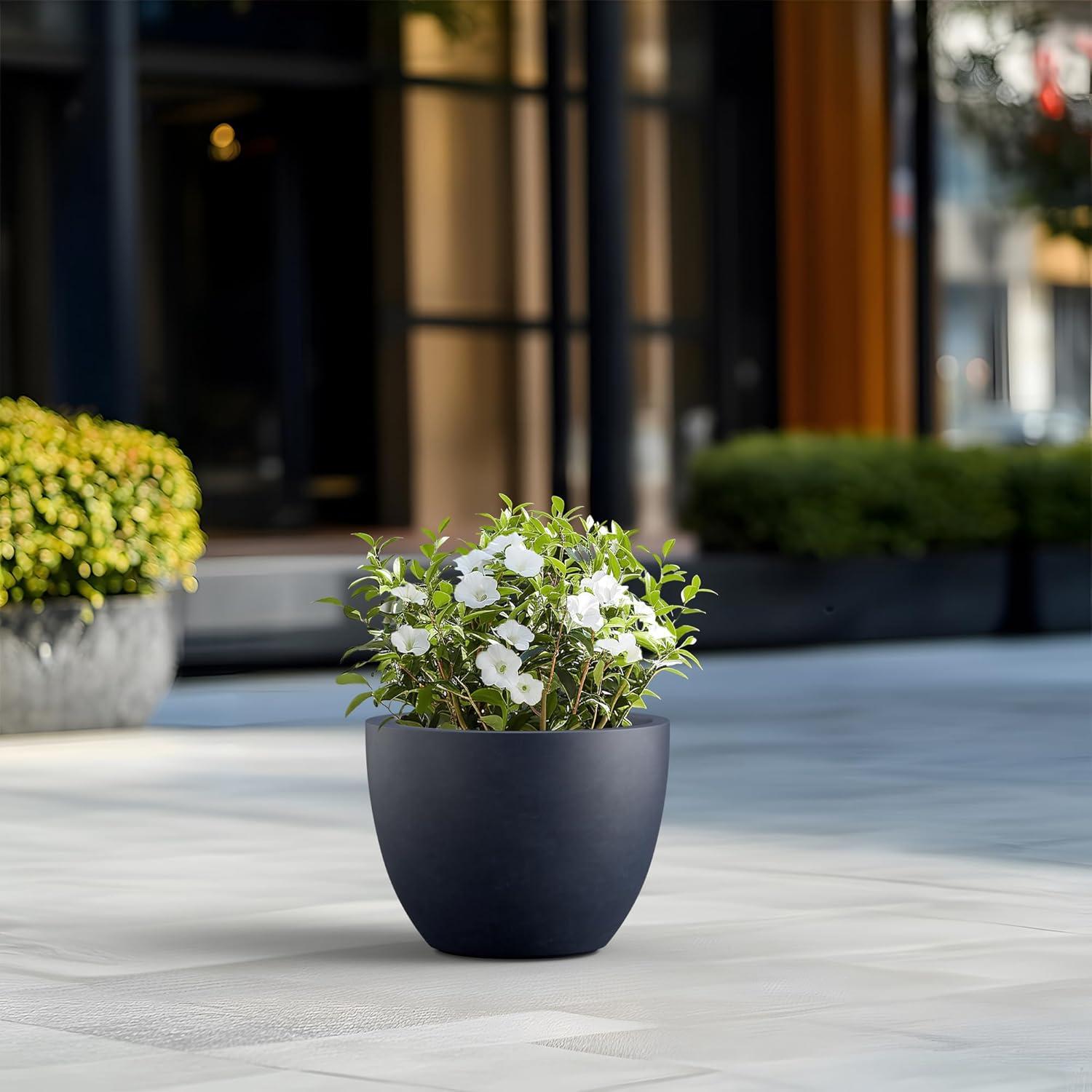 imageKante 142 Inch Round Concrete Planter  Classic Large IndoorOutdoor Plant Pot with Drainage Hole and Rubber Plug Suitable for Gardens and Patios White Finish with Aqua Blue InteriorCharcoal With Green Interior