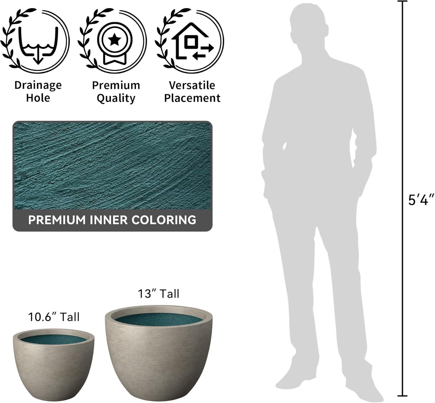 imageKante 142 Inch Round Concrete Planter  Classic Large IndoorOutdoor Plant Pot with Drainage Hole and Rubber Plug Suitable for Gardens and Patios White Finish with Aqua Blue InteriorWeathered Concrete With Green Interior