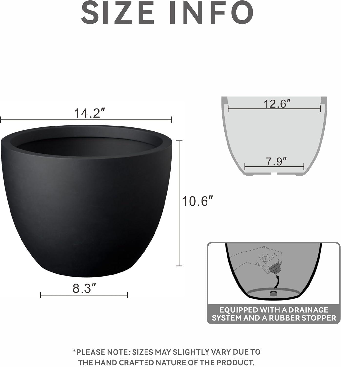 imageKante 142 Inch Round Concrete Planter  Classic Large IndoorOutdoor Plant Pot with Drainage Hole and Rubber Plug Suitable for Gardens and Patios White Finish with Aqua Blue InteriorBlack