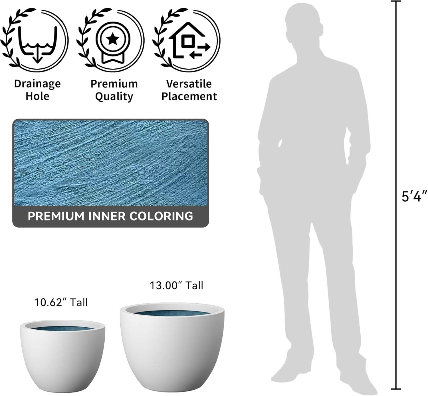 imageKante 142 Inch Round Concrete Planter  Classic Large IndoorOutdoor Plant Pot with Drainage Hole and Rubber Plug Suitable for Gardens and Patios White Finish with Aqua Blue InteriorWhite With Blue Interior